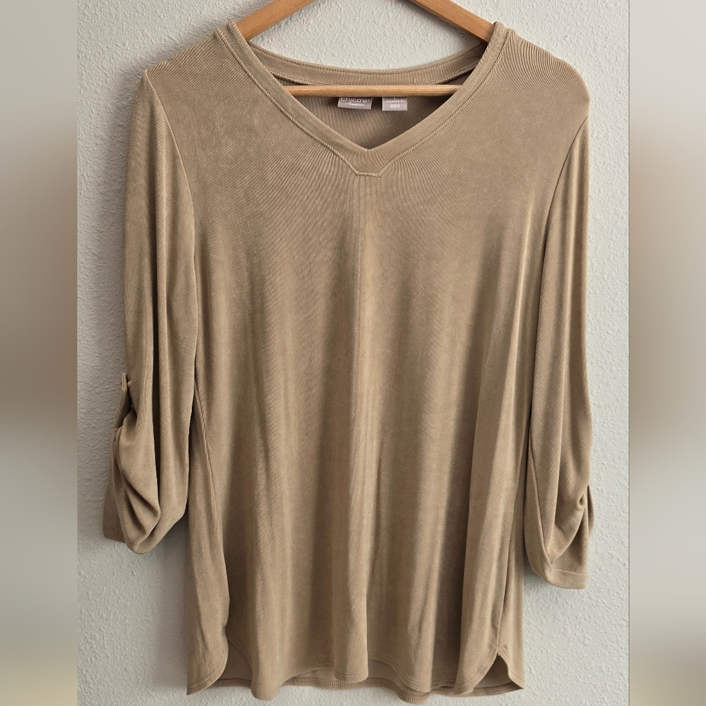 Chico's Travelers Tan Long Sleeve Top